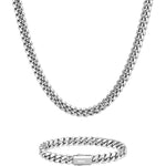 8mm white gold plain cuban chain necklace and bracelet set by Iceman Society