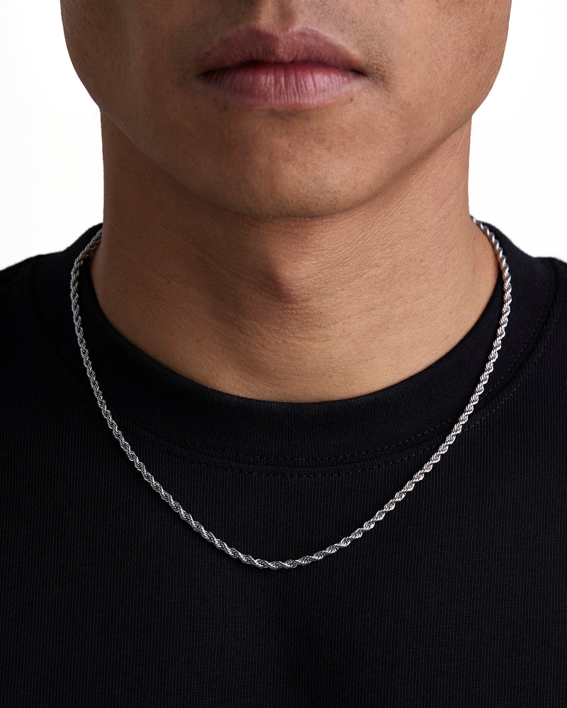 THE ROPE 3mm ロープ チェーン White Gold 着用写真