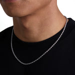 Model wearing 3mm white gold rope necklace by Iceman Society, side view