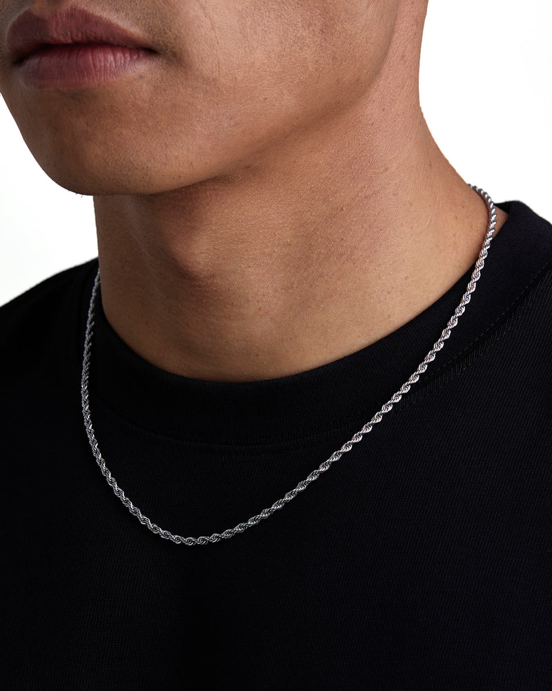 THE ROPE 3mm ロープ チェーン White Gold 着用写真
