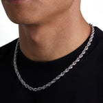 Model wearing 6mm white gold rope necklace by Iceman Society, side view