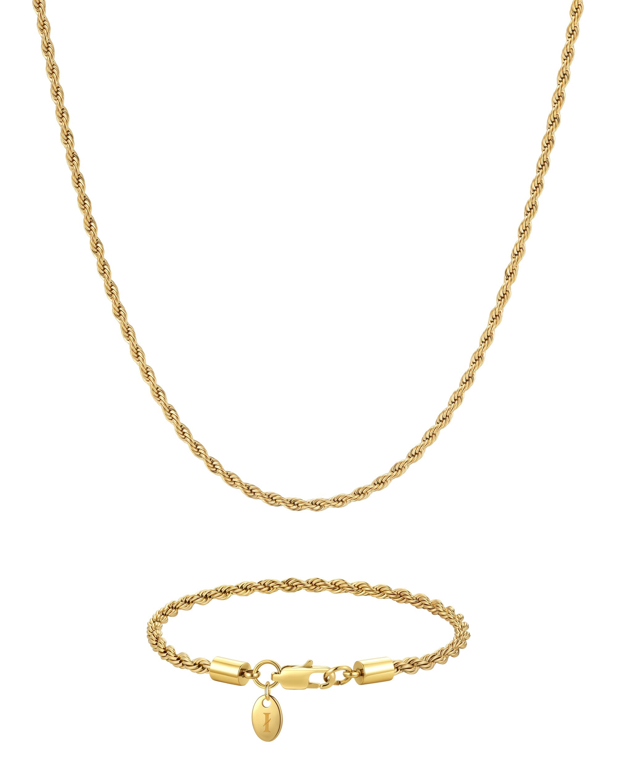 3mm 18k gold rope chain necklace and bracelet set by Iceman Society