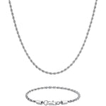 3mm white gold rope chain necklace and bracelet set by Iceman Society