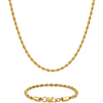 4mm 18k gold rope chain necklace and bracelet set by Iceman Society