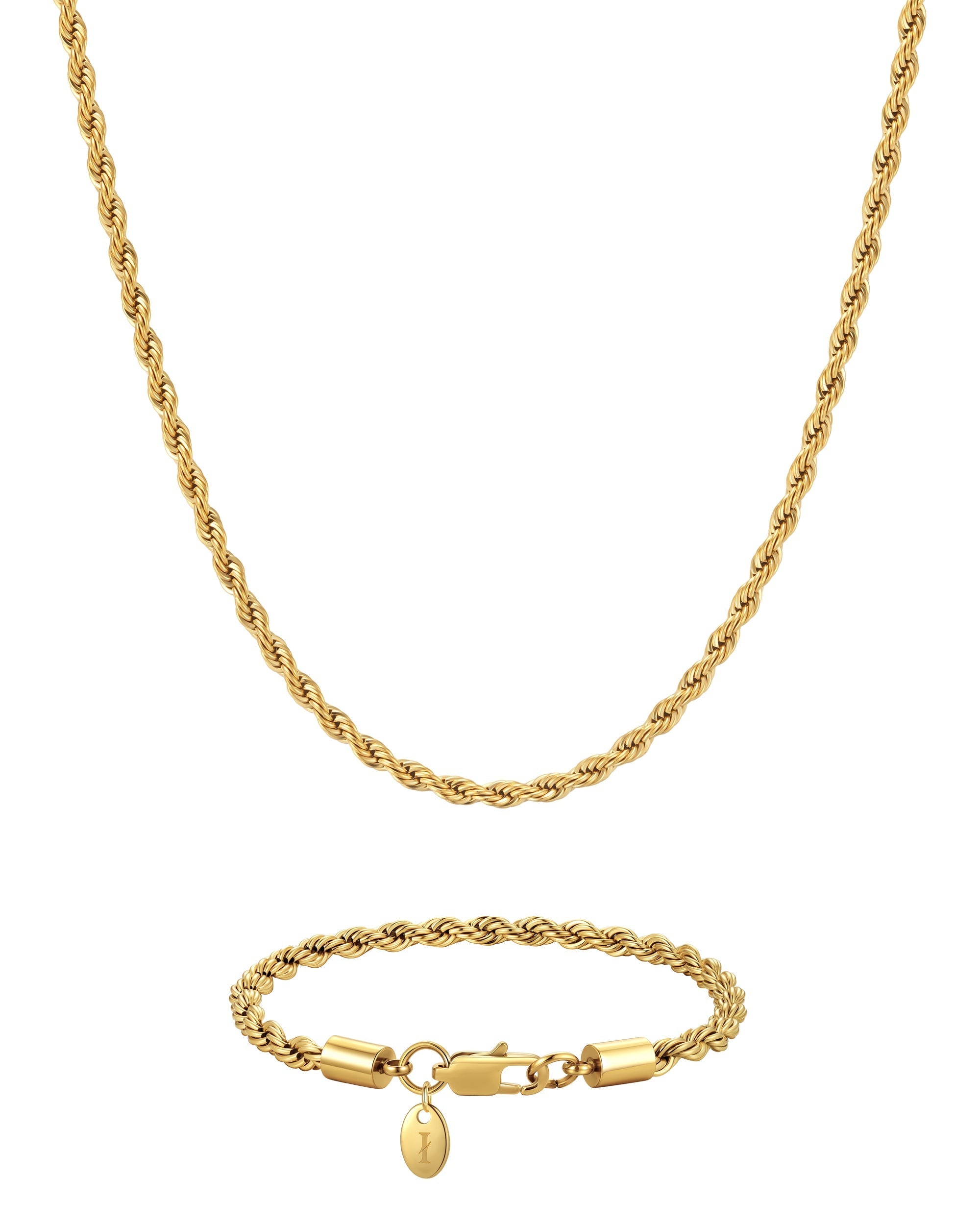 4mm 18k gold rope chain necklace and bracelet set by Iceman Society