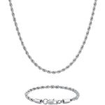 4mm white gold rope chain necklace and bracelet set by Iceman Society