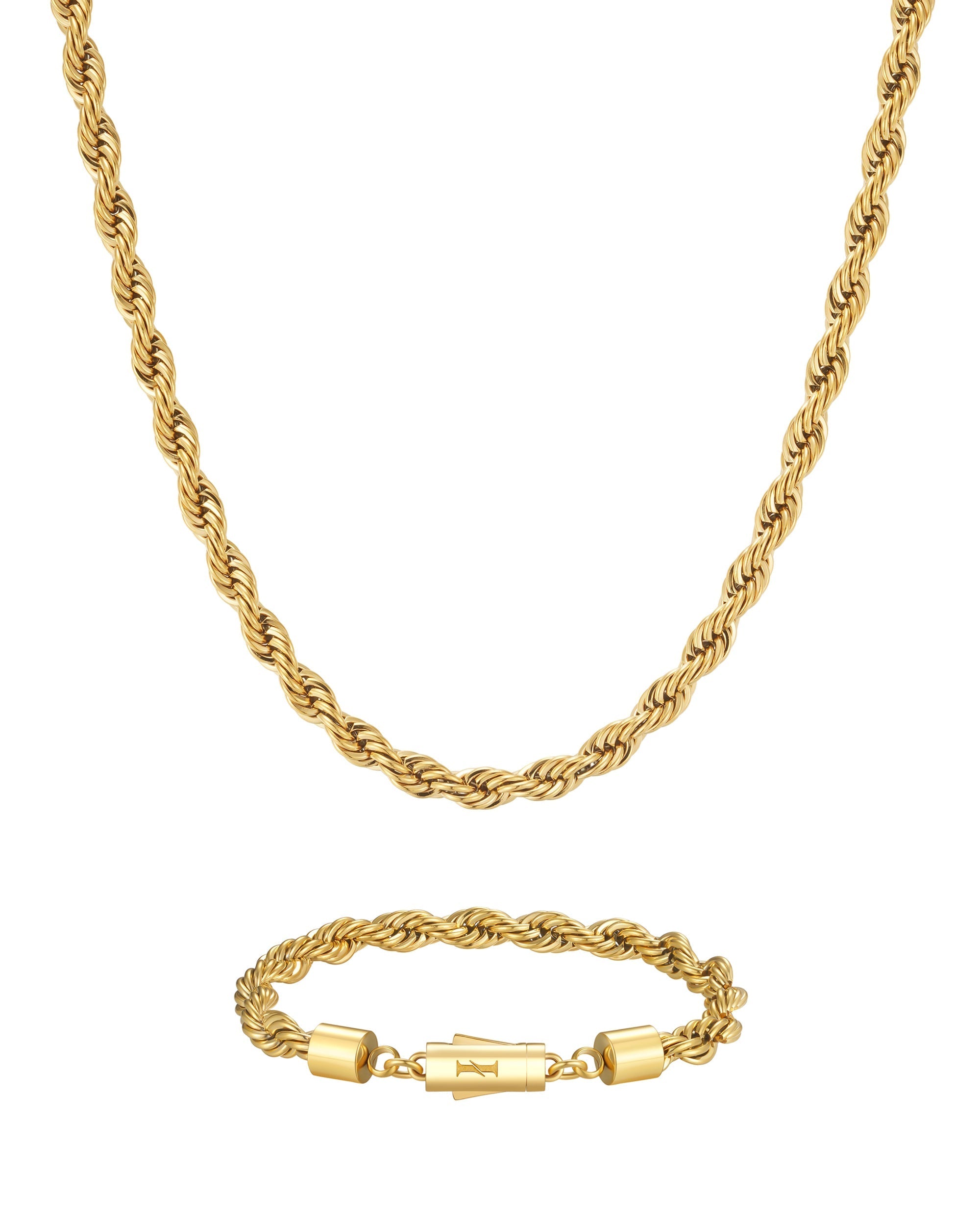 6mm 18k gold rope chain necklace and bracelet set by Iceman Society