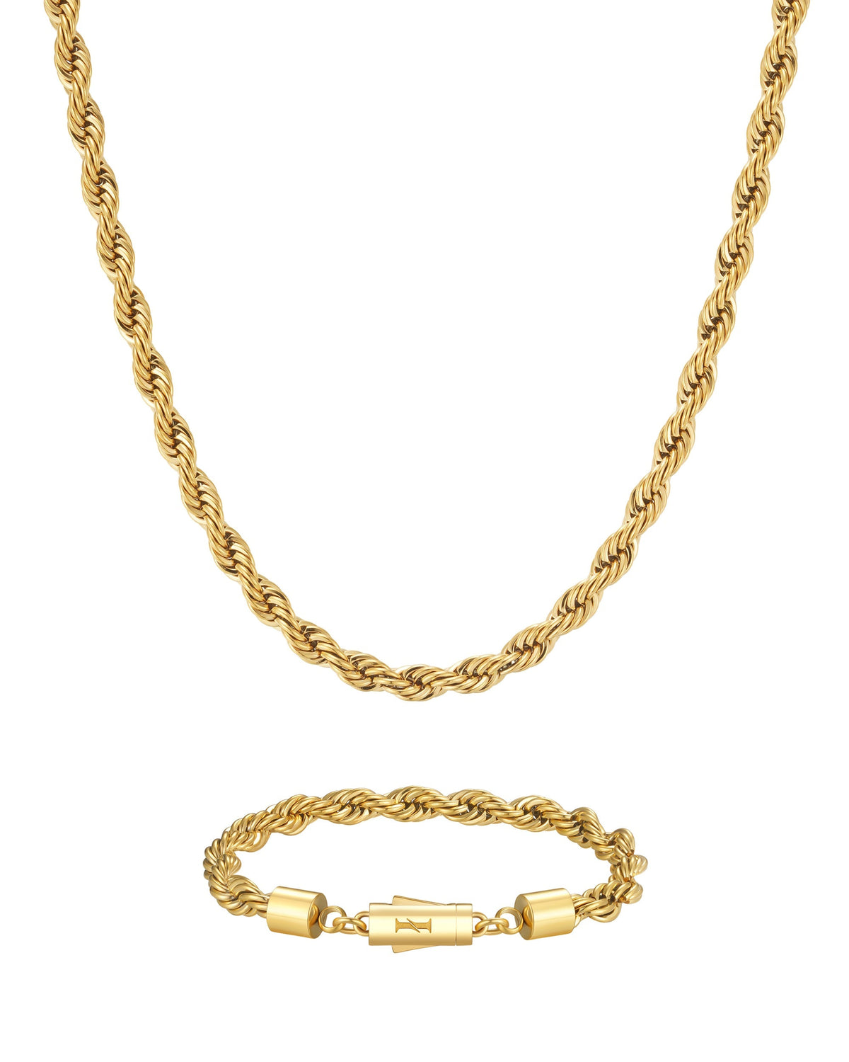 6mm 18k gold rope chain necklace and bracelet set by Iceman Society